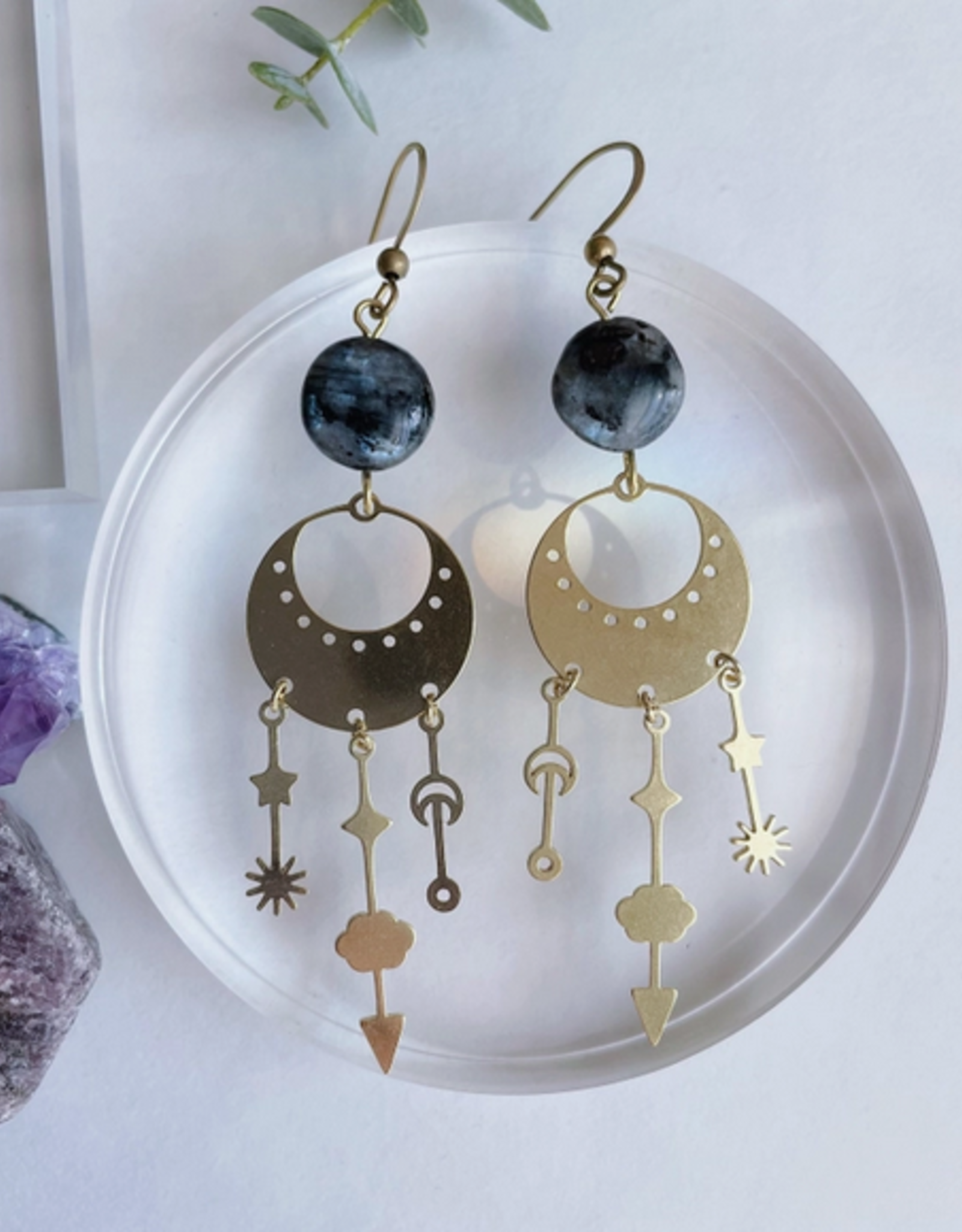 *Ulrike Earrings - Brass & Lavrikite