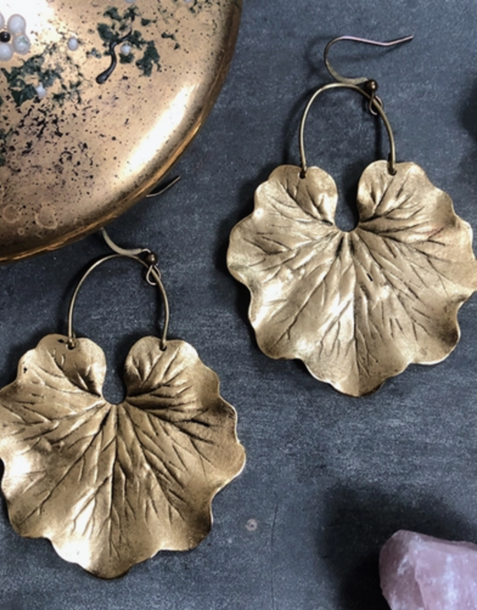 GeoMetricGem Geranium Leaf Earrings - Brass