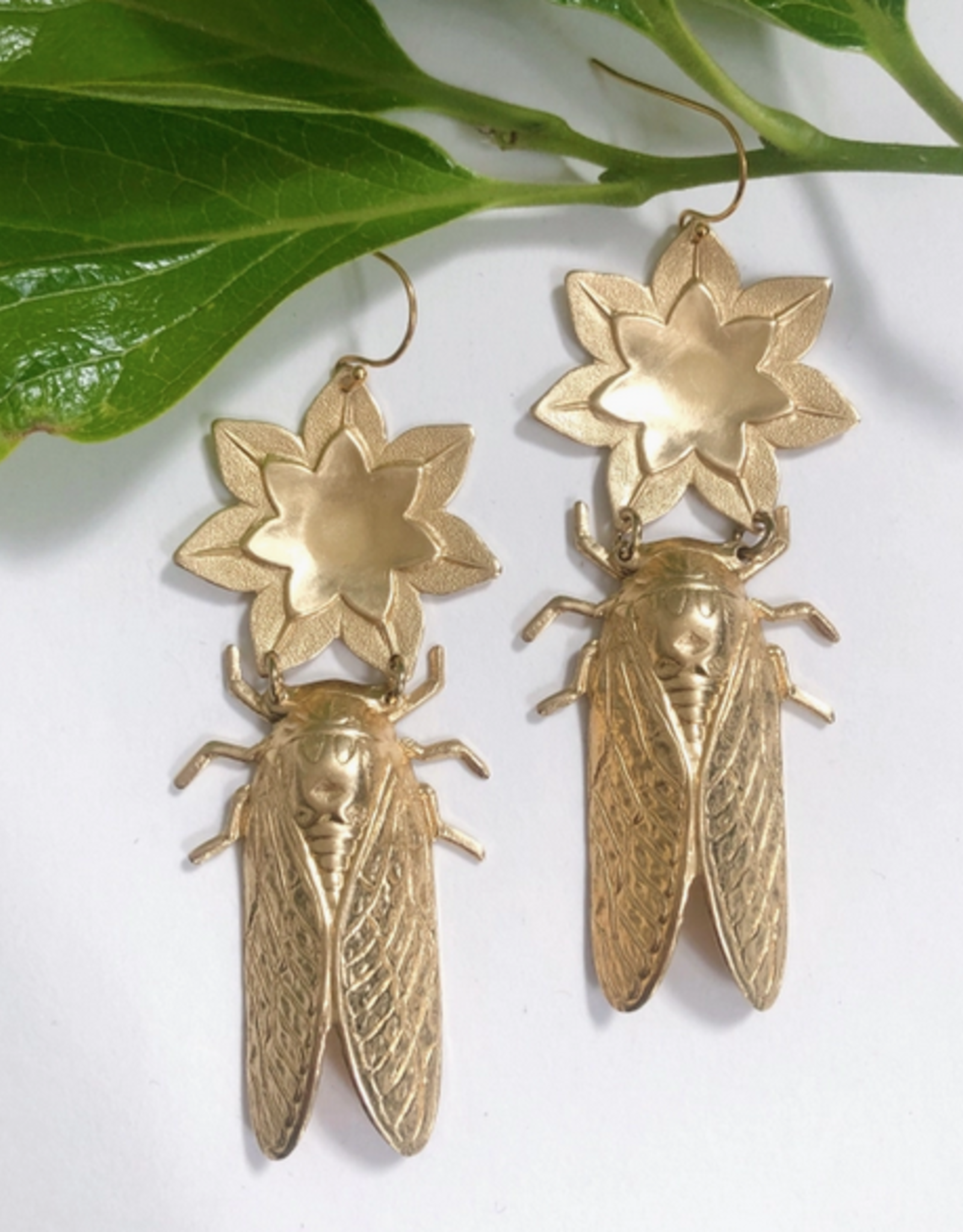 GeoMetricGem Cicada Earrings - Brass