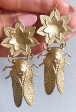 GeoMetricGem Cicada Earrings - Brass