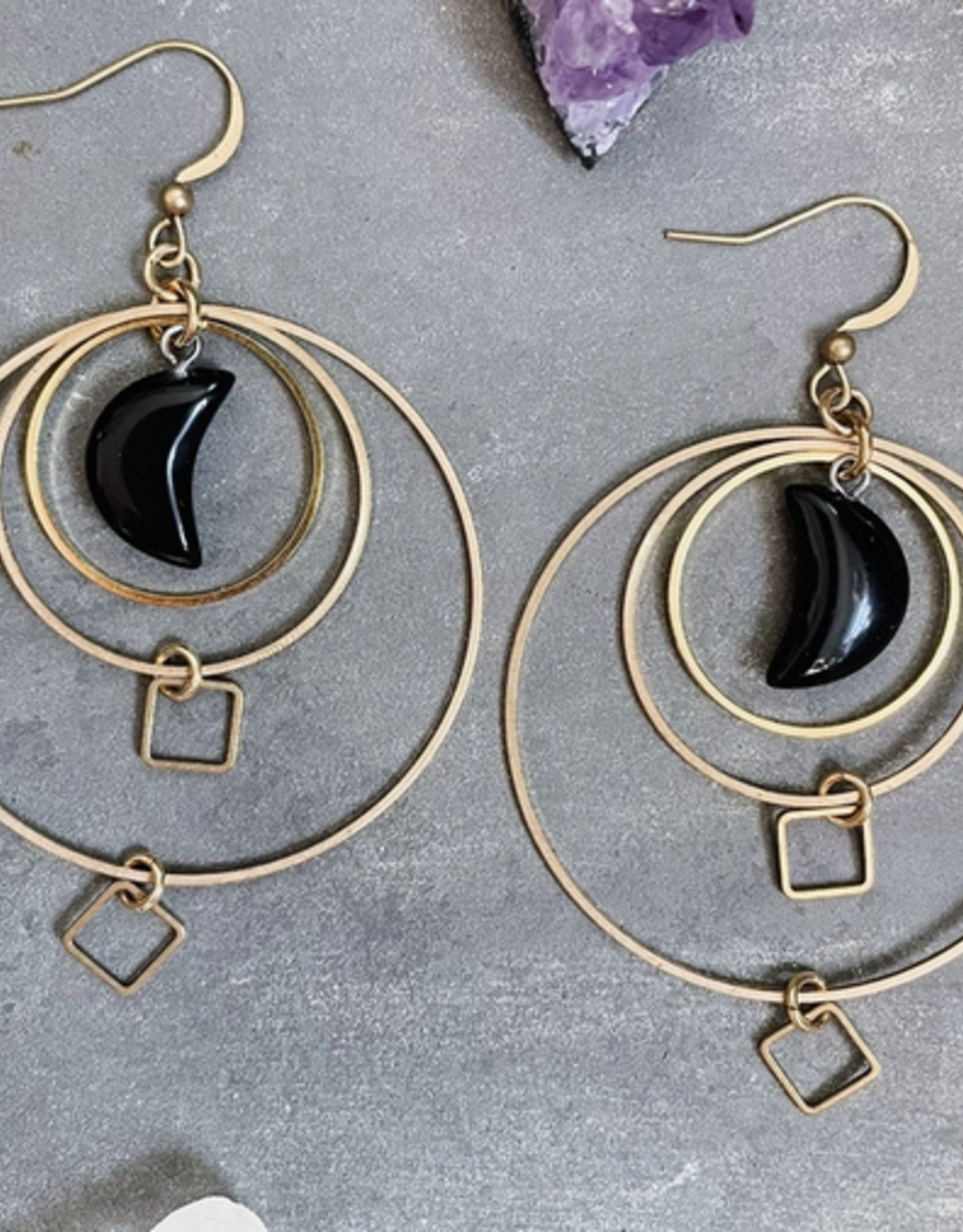 GeoMetricGem North Earrings - Black Jasper & Brass