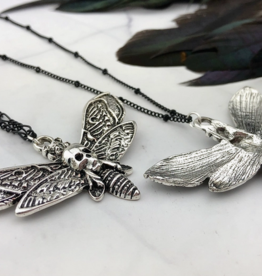 *Silver Death Head Moth Necklace - Figaro Chain