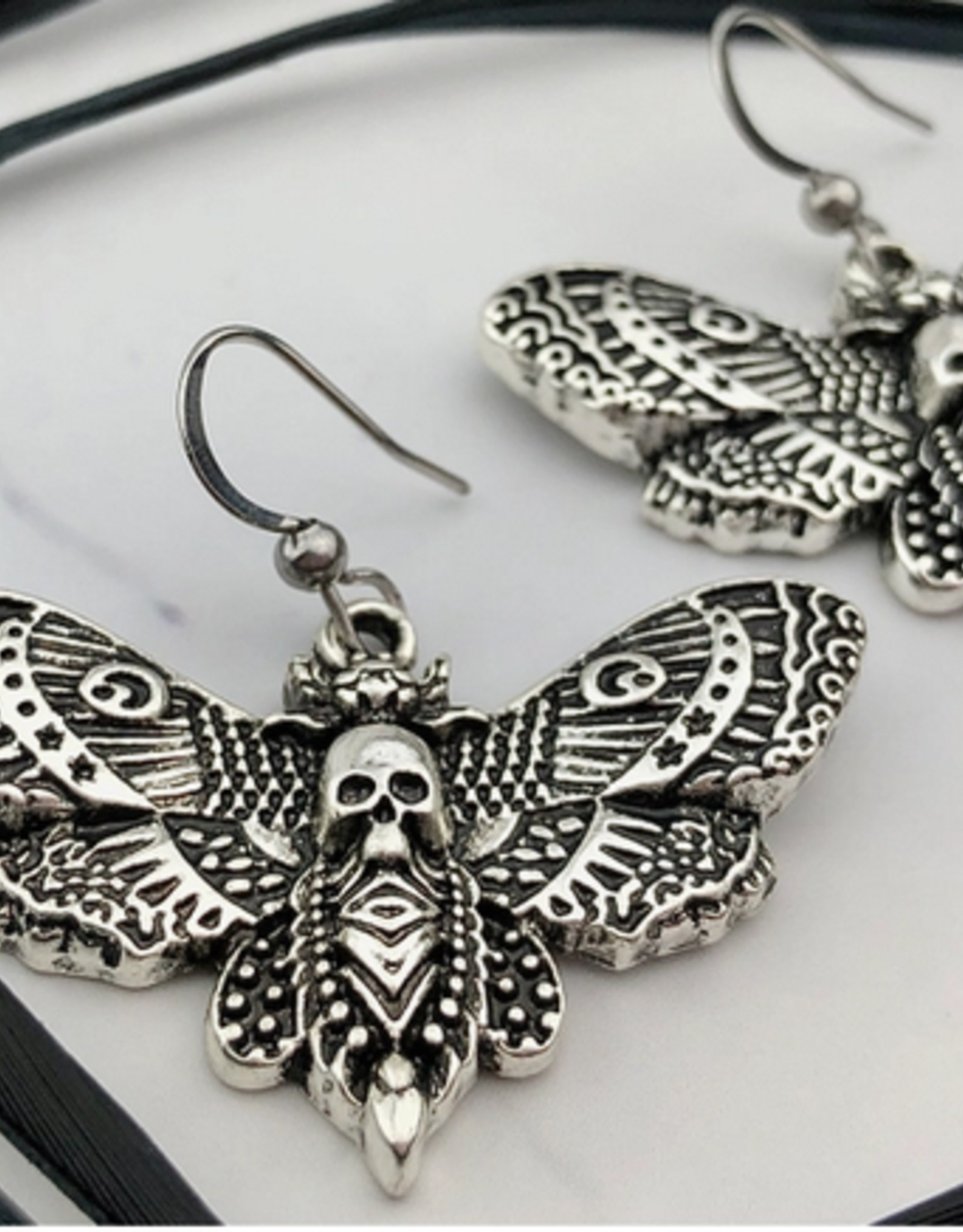 Silver Death Head Moth Earrings