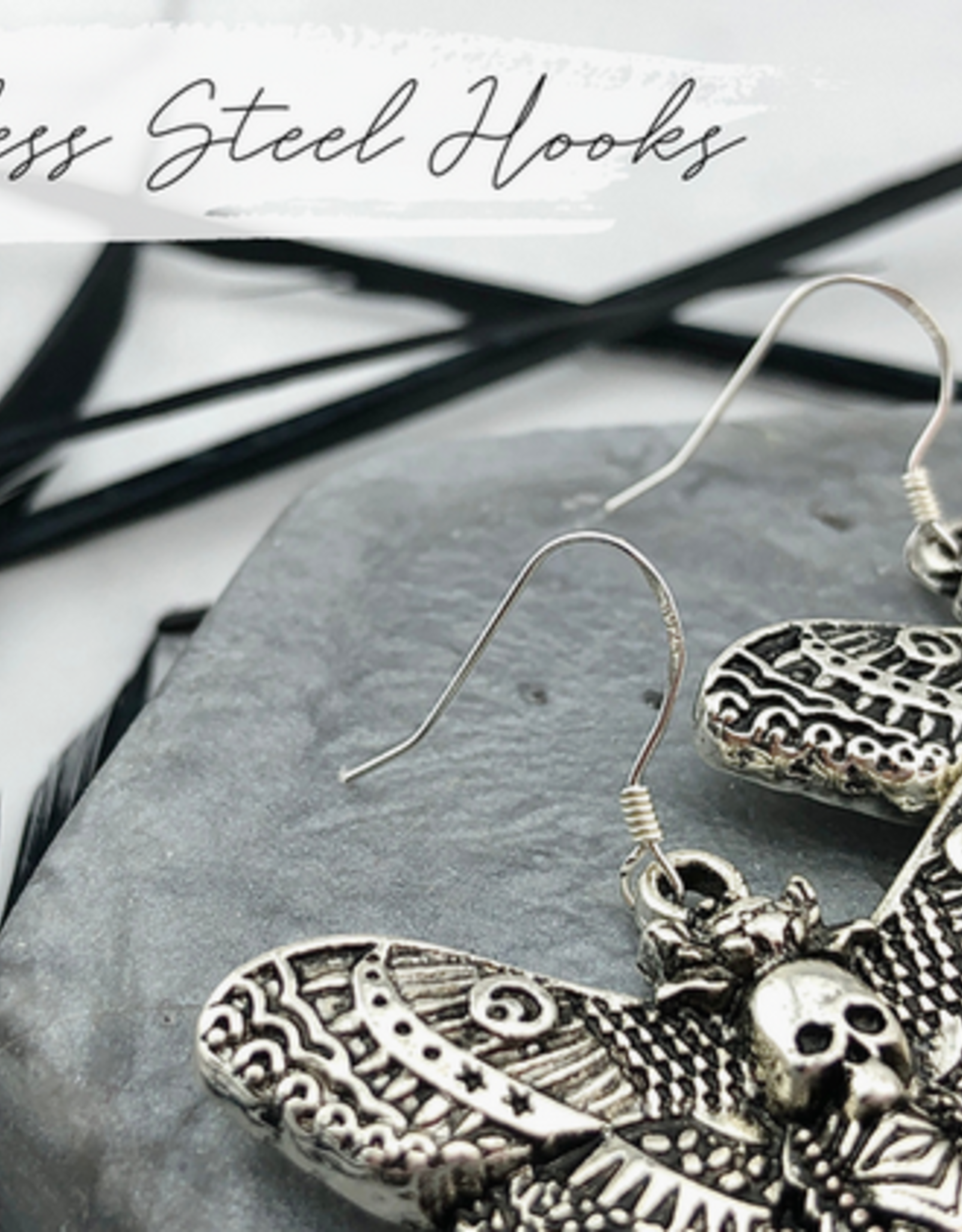 Silver Death Head Moth Earrings