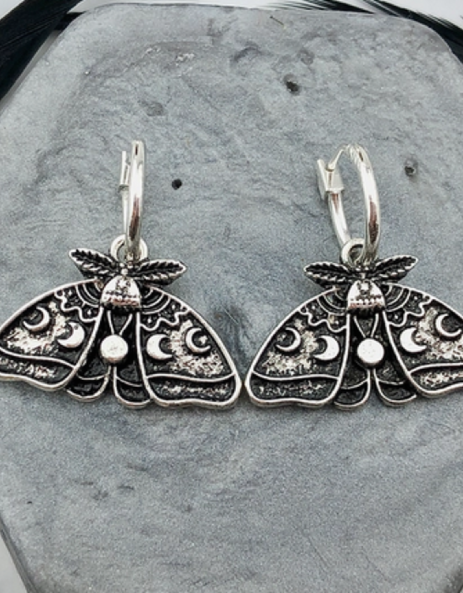 Silver Luna Moth Huggie Hoops