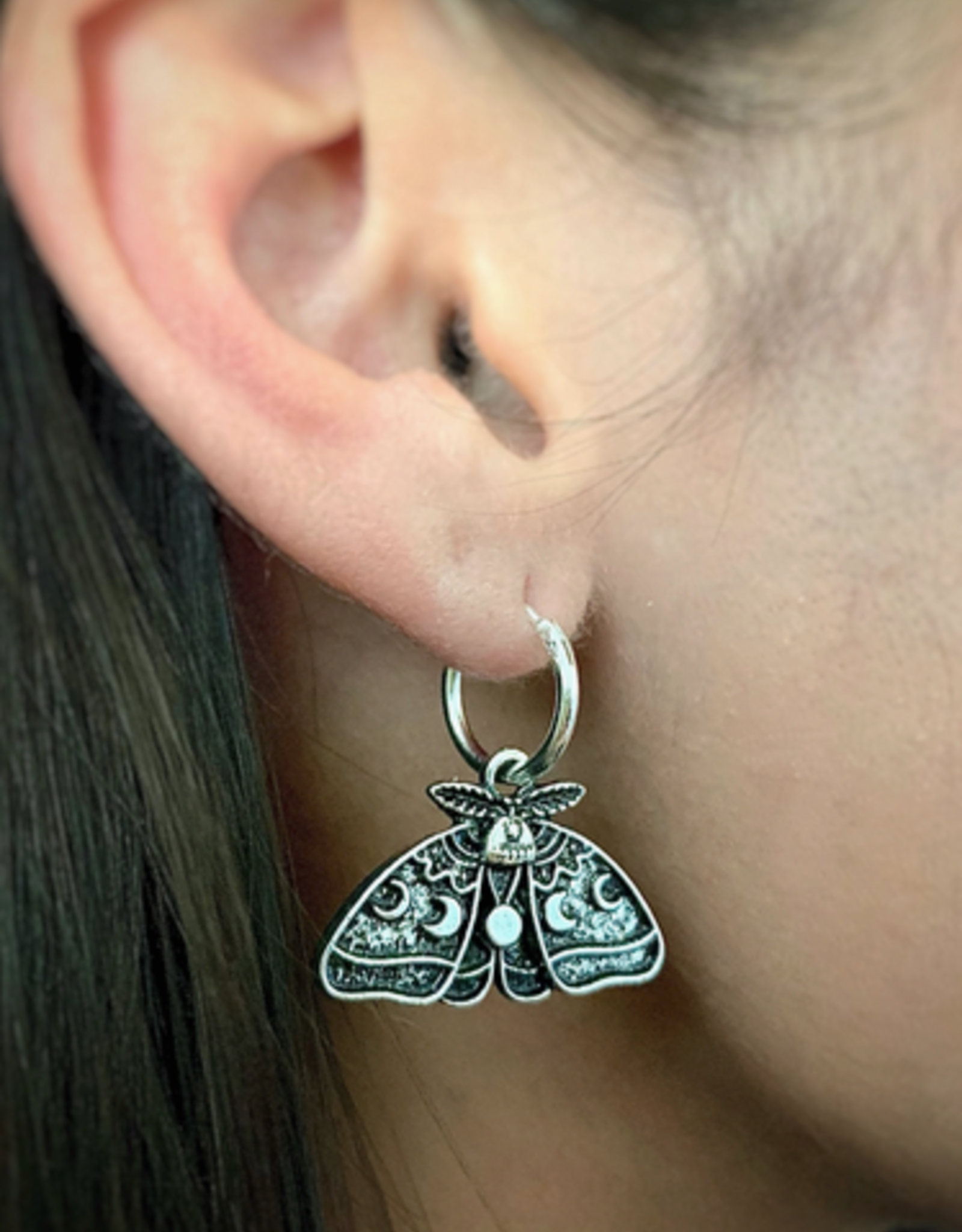 Silver Luna Moth Huggie Hoops
