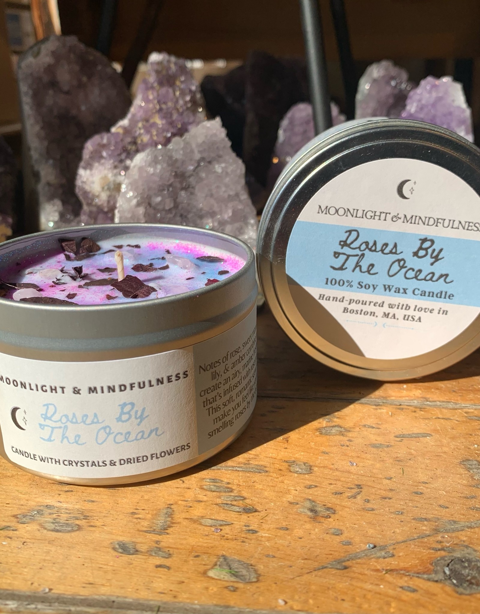Moonlight and Mindfulness Roses by the Ocean 8oz Candle