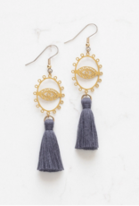 *Stitch and Stone Brass Eye Tassel Earrings - Lilac