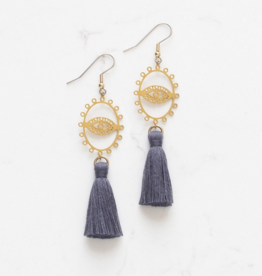 *Brass Eye Tassel Earrings - Lilac