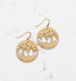 Stitch and Stone Moon Lit Mountain Peaks Brass Dangle Earrings