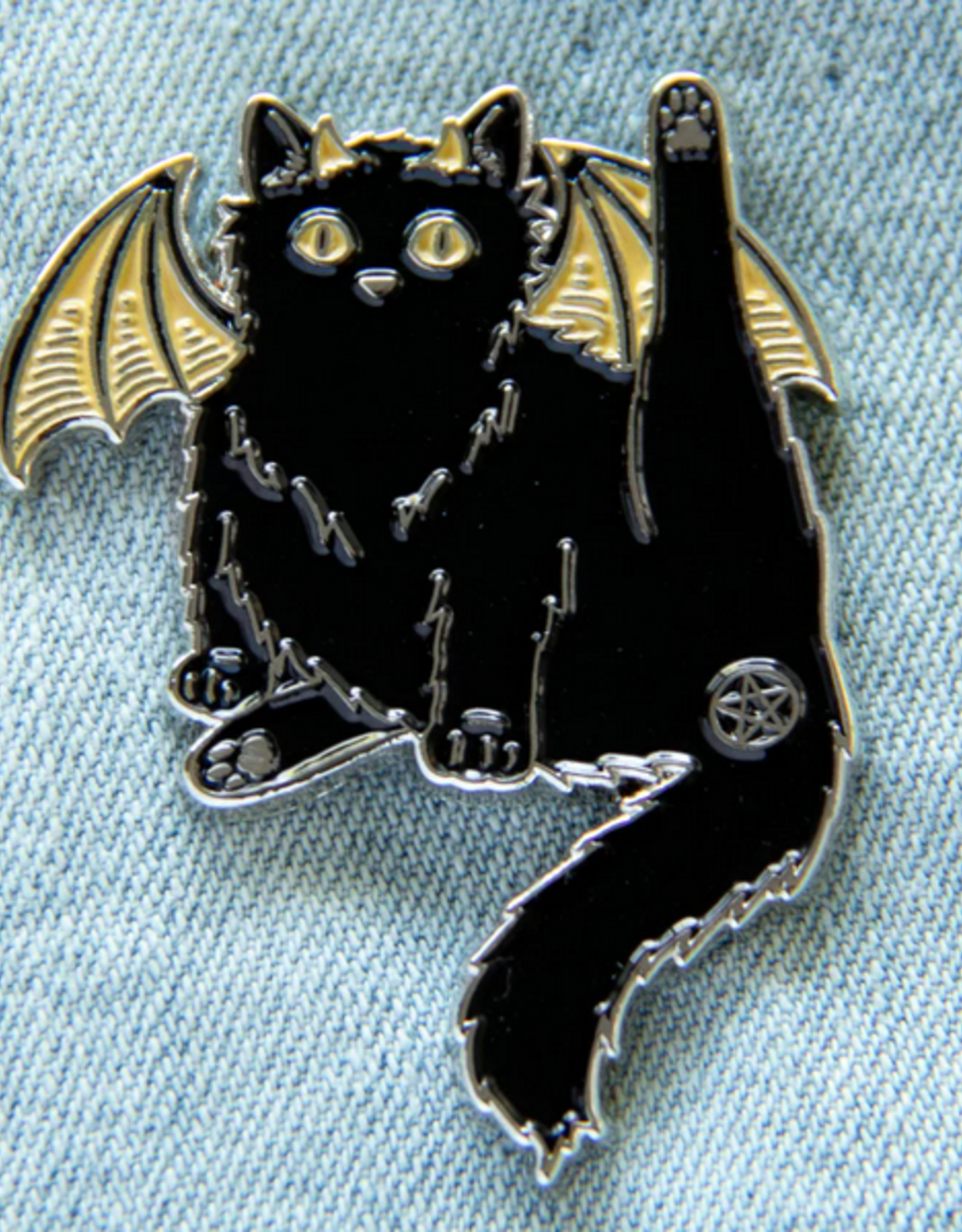 Black Cat Pentacle Butt Witchy Enamel Pin