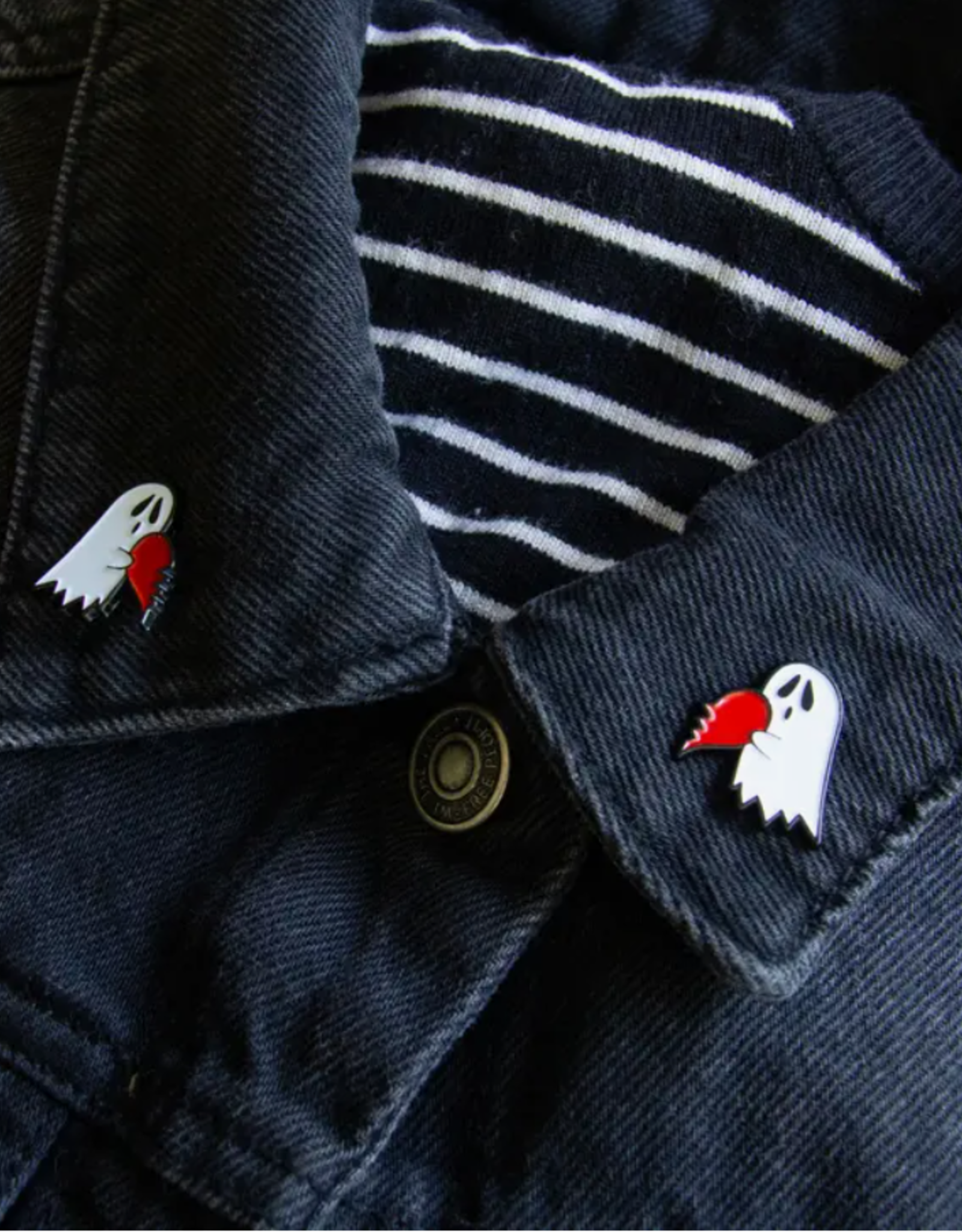 Ghost Heart Halloween Enamel Pin Set of 2