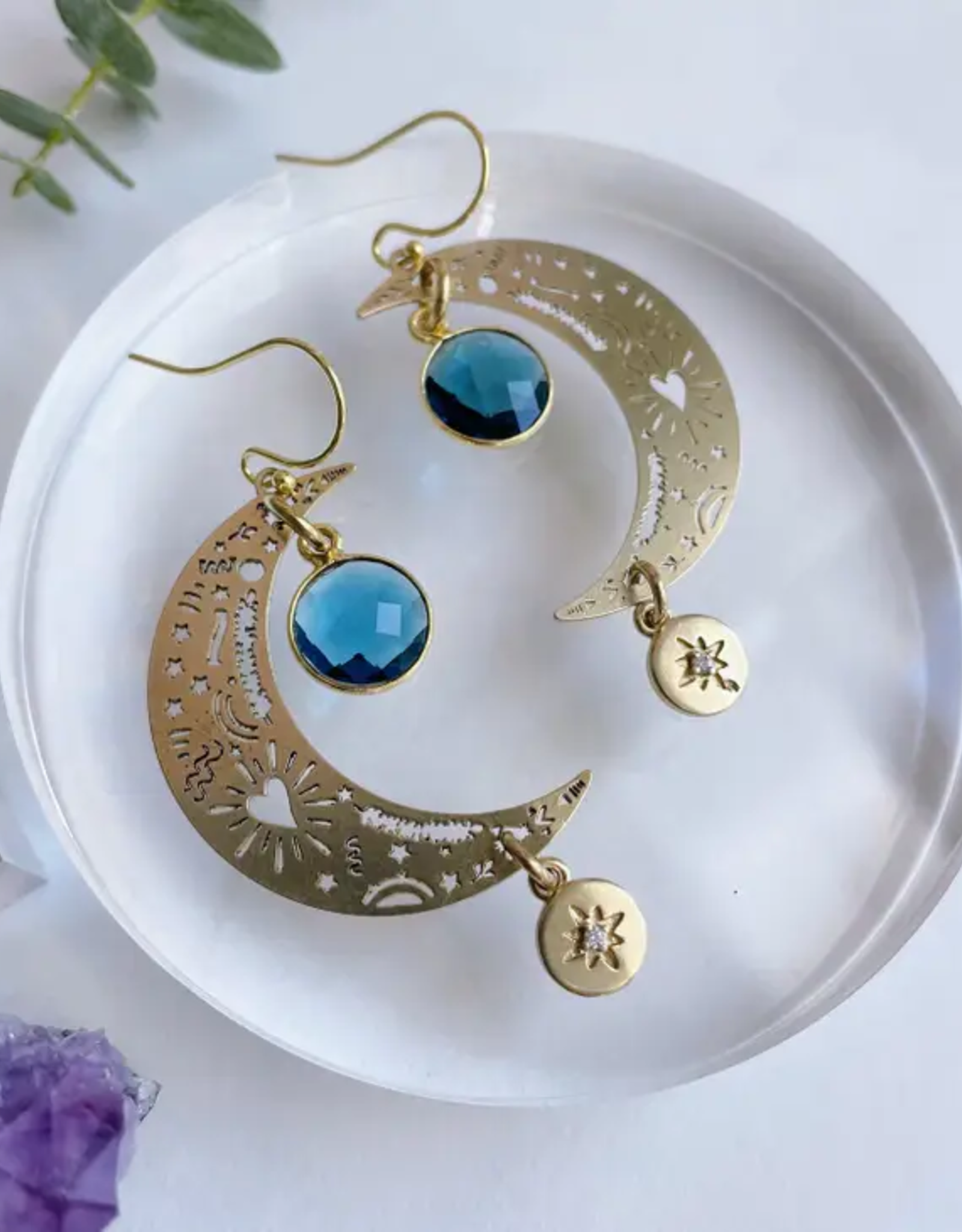 *Alley Earrings - Blue Topaz & Brass