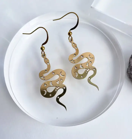 GeoMetricGem Magical Snake Earrings - Brass
