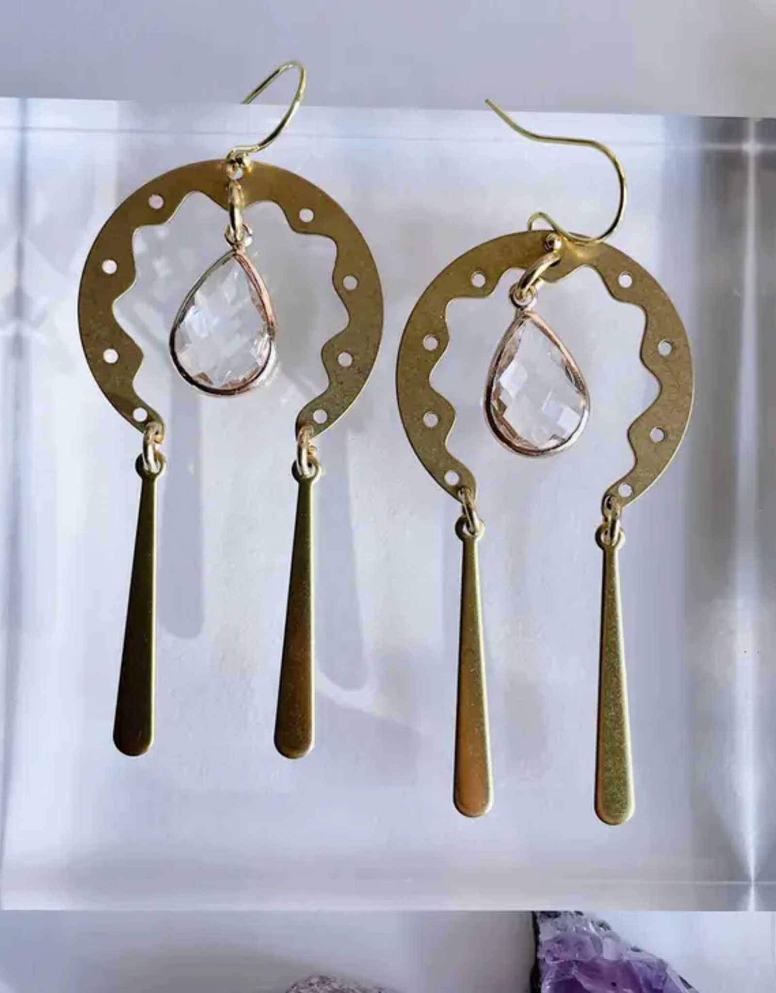 GeoMetricGem *Stephanie Earrings - Brass & Clear Crystal