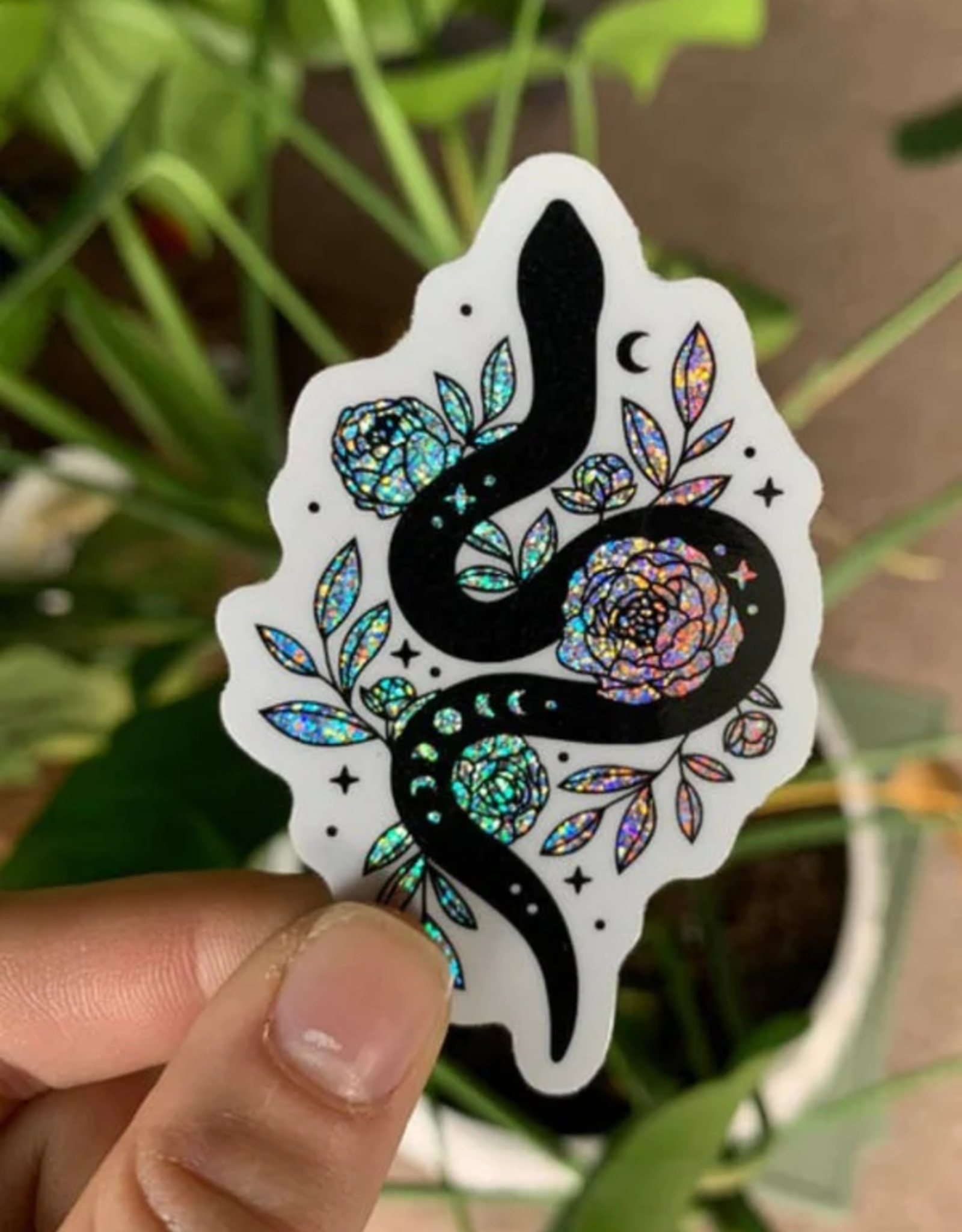 Little Viper Co. Glitter Stardust Holographic Floral Snake Holographic Glitter Snake Waterproof Sticker