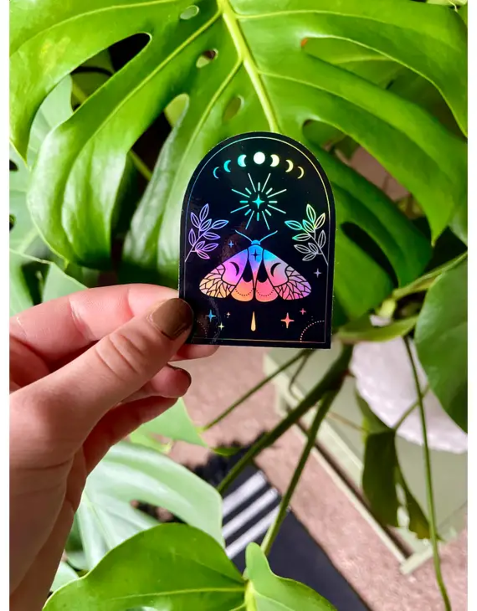 Holographic Moth Arc Sticker - Black