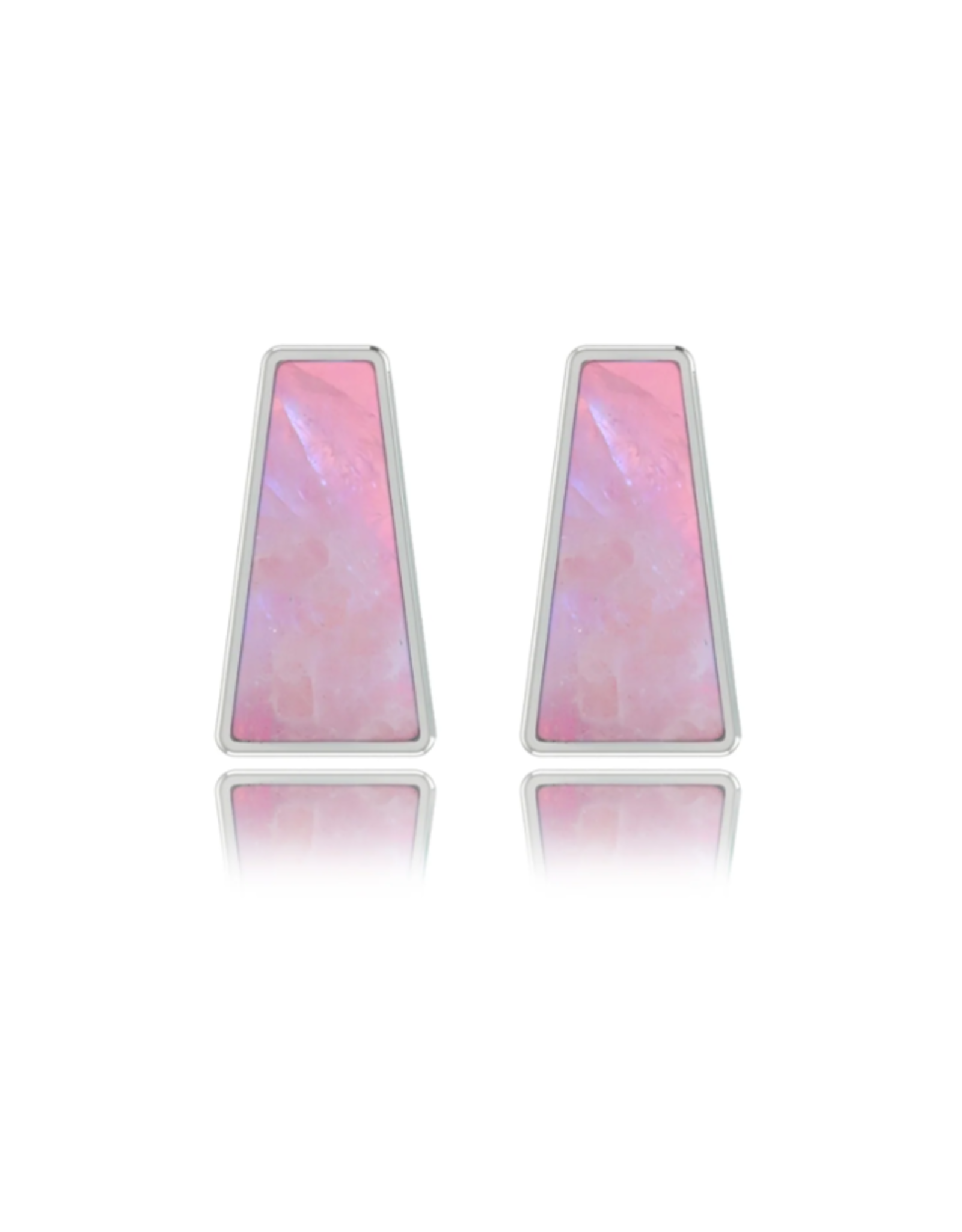 Pink Rainbow Moonstone Stud Earrings Polished - Large