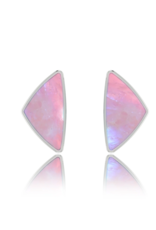 Pink Rainbow Moonstone Stud Earrings Polished - Large