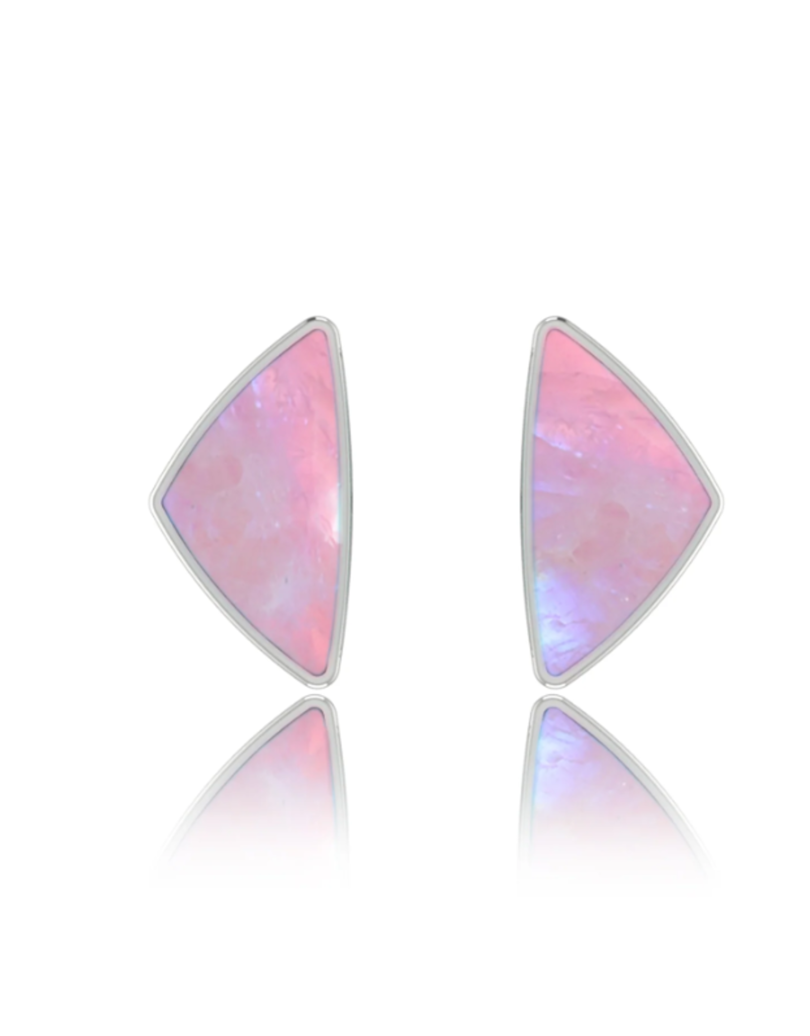 Pink Rainbow Moonstone Stud Earrings Polished - Large
