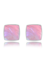 Pink Rainbow Moonstone Stud Earrings Polished - Large