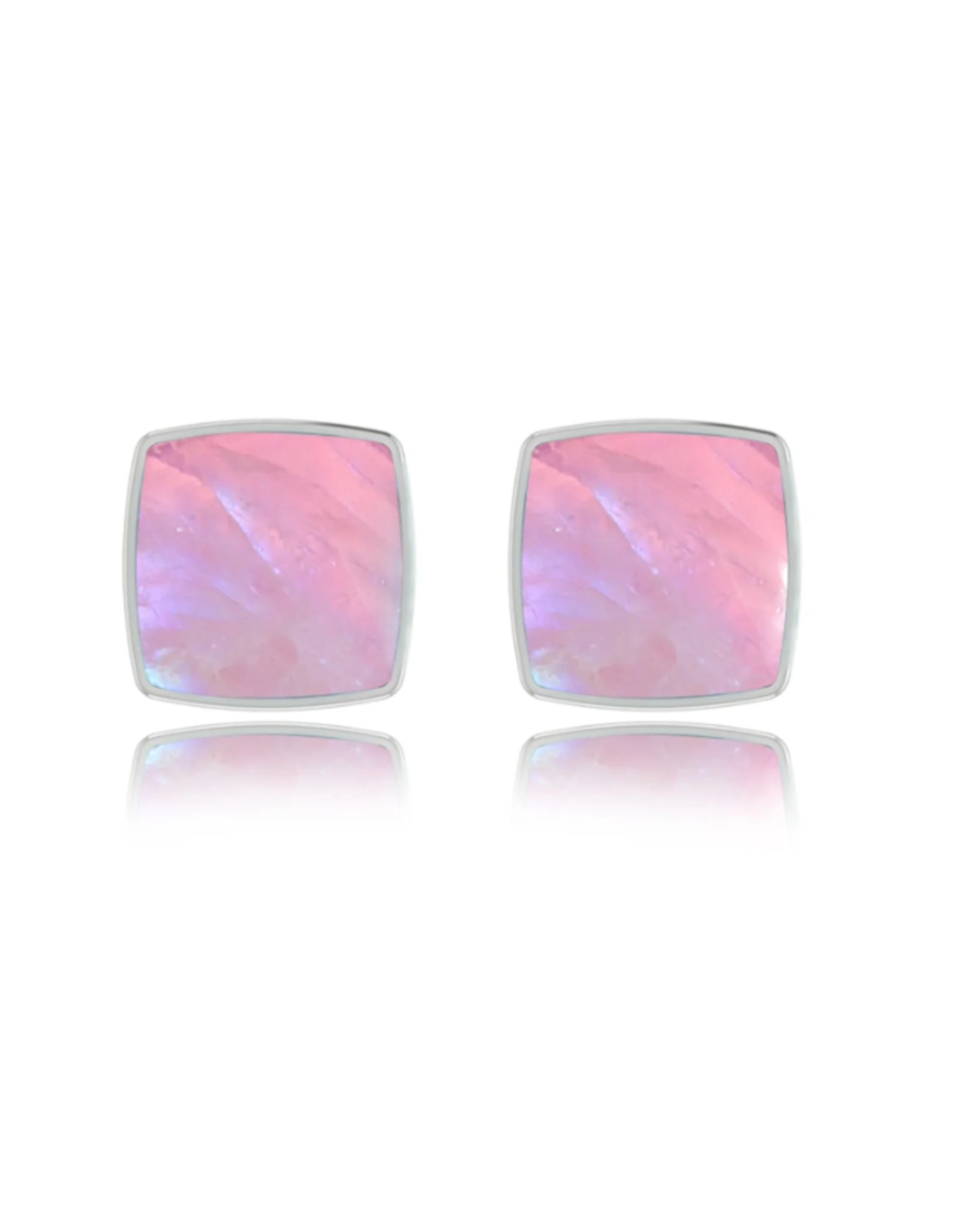 Pink Rainbow Moonstone Stud Earrings Polished - Large