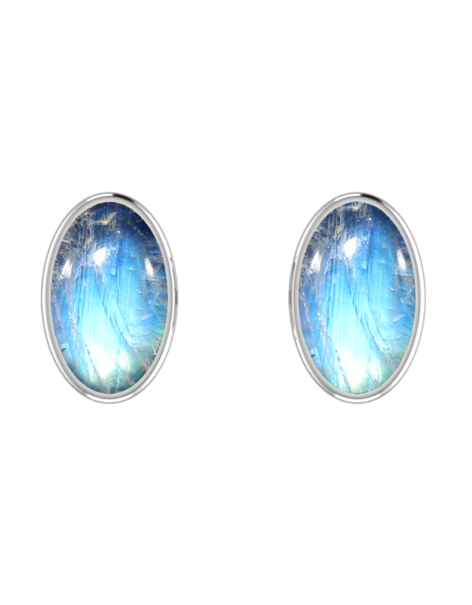 Rainbow Moonstone Stud Earrings Polished - Large