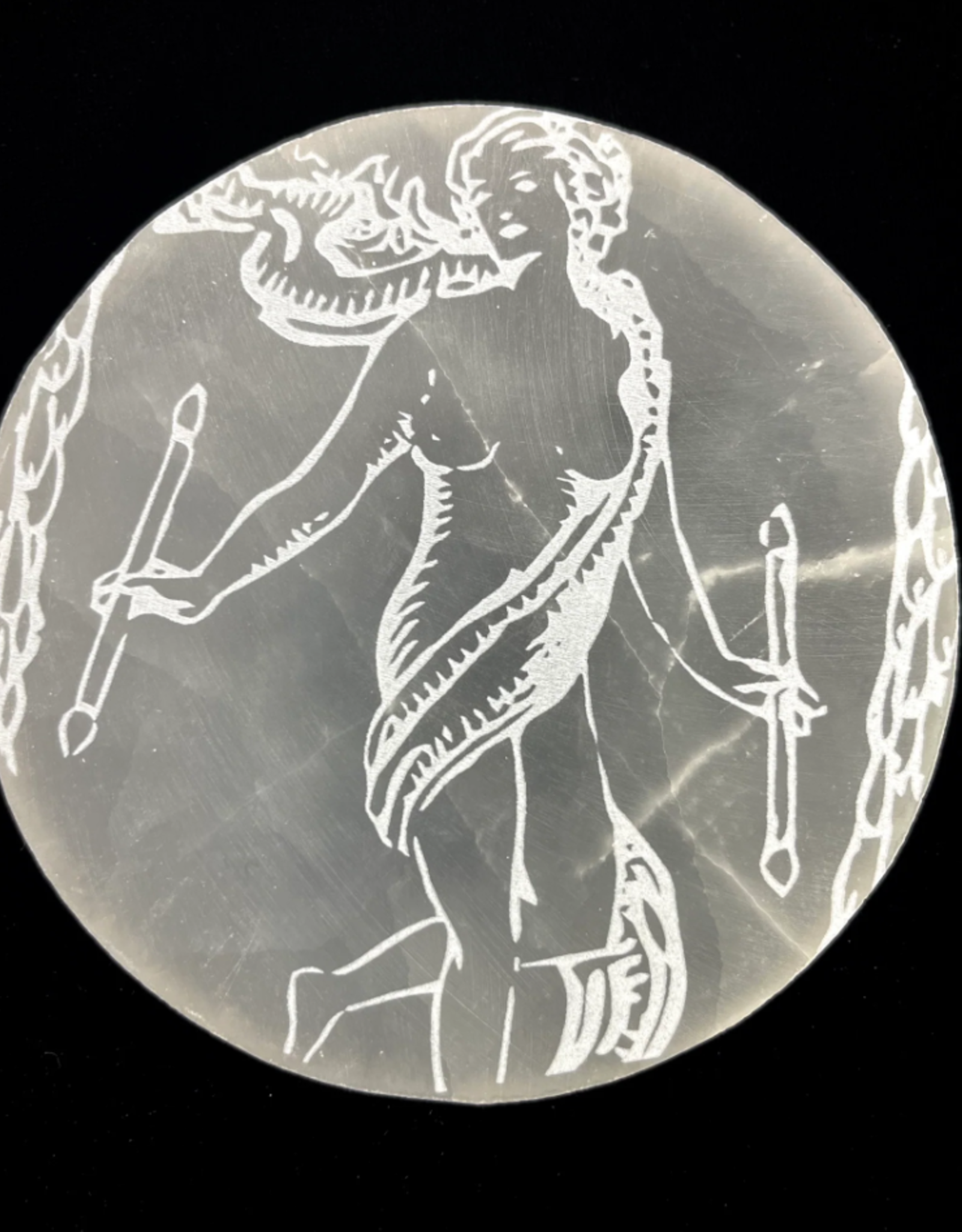 The World | Major Arcana Etched | Selenite Crystal Charging Plate | 10 cm