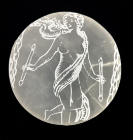 The World | Major Arcana Etched | Selenite Crystal Charging Plate | 10 cm