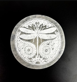 Pelham Grayson Dragonfly Etched Selenite Disc 8 cm