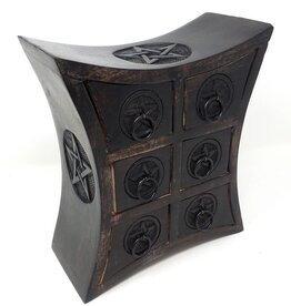 Chest - Pentagram Wooden with 6 Drawers: 9.5"H x 8"W x 4"D