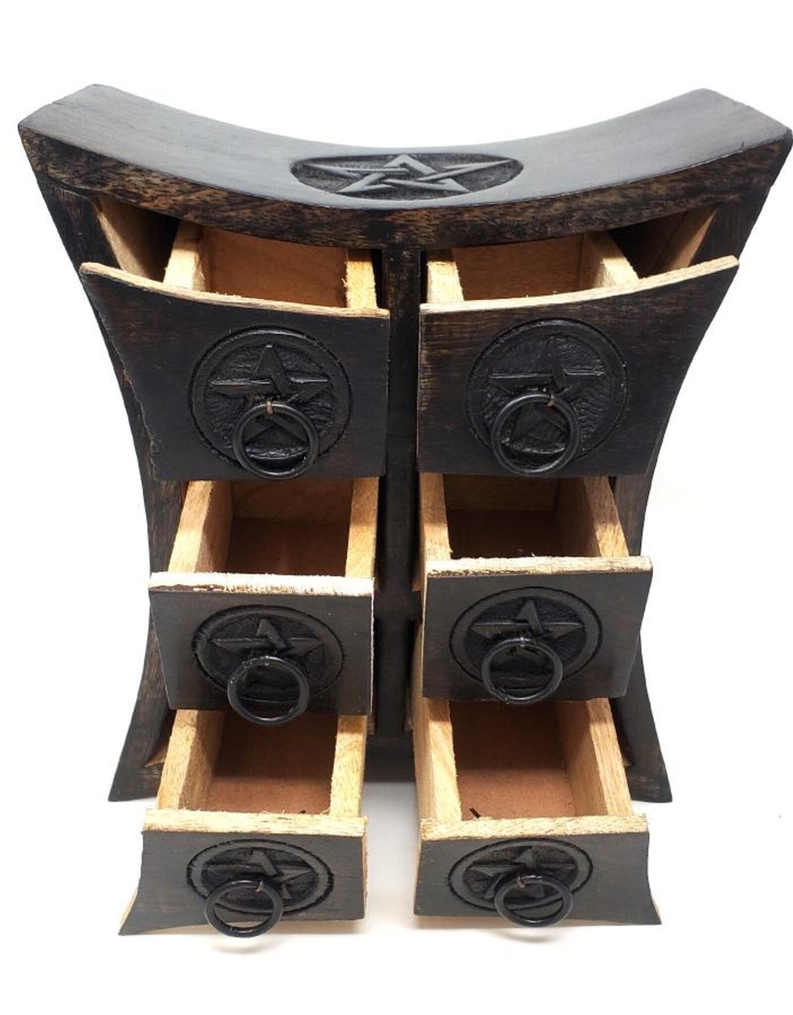 Chest - Pentagram Wooden with 6 Drawers: 9.5"H x 8"W x 4"D