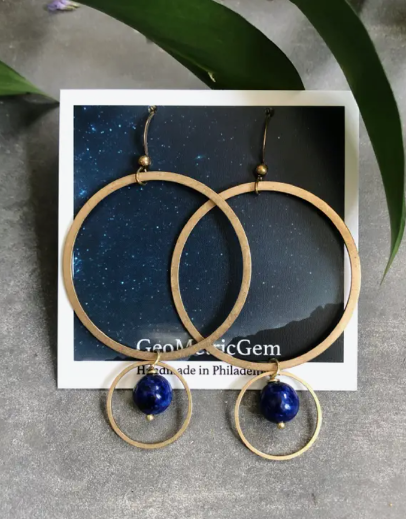GeoMetricGem Belmont Earrings - Lapis Lazuli & Brass