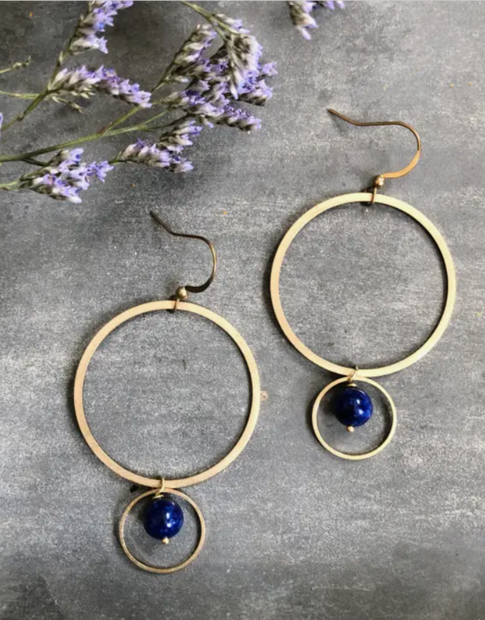 GeoMetricGem Belmont Earrings - Lapis Lazuli & Brass