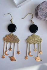 *Lindsay Earrings - Brass & Black Jasper