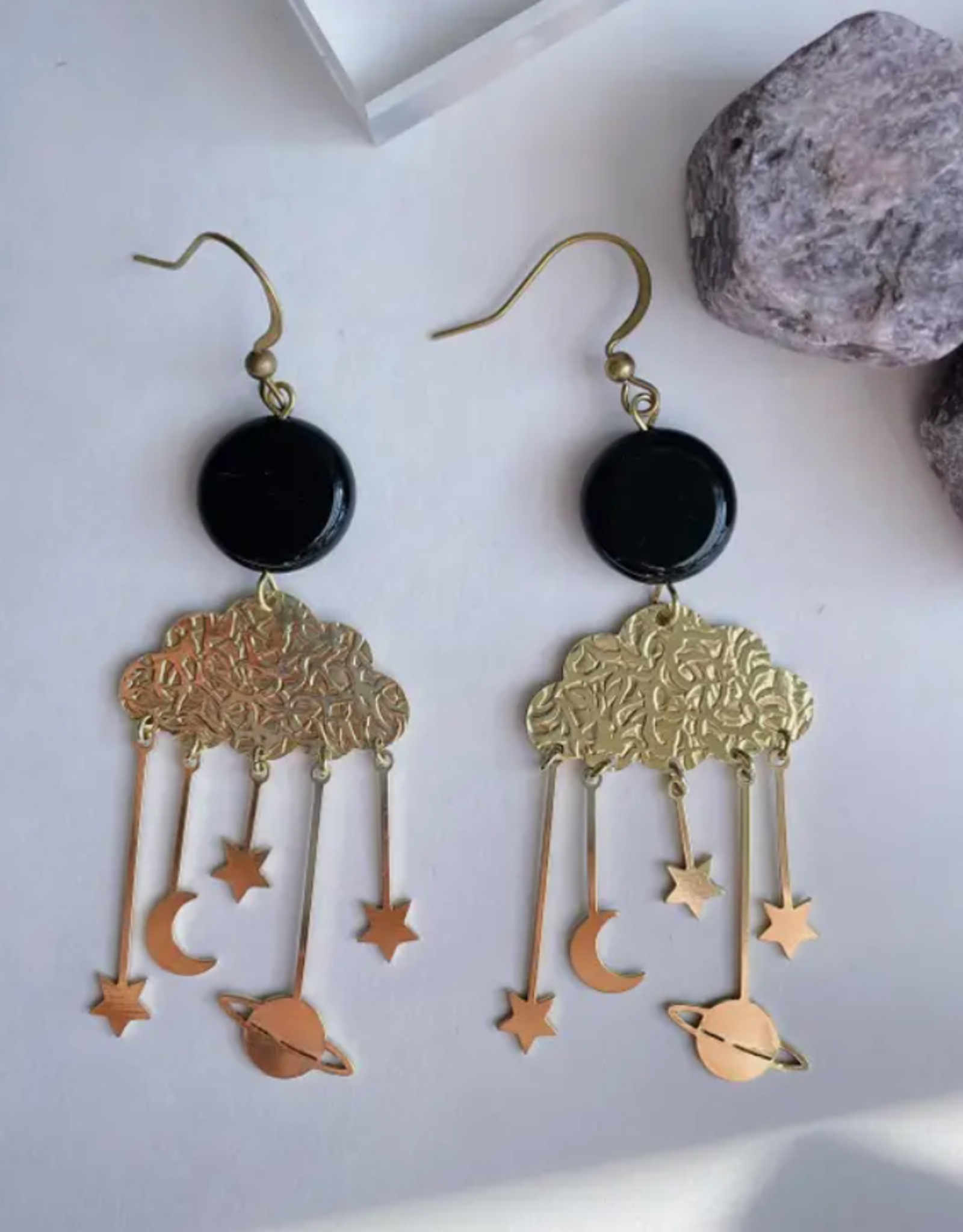 *Lindsay Earrings - Brass & Black Jasper