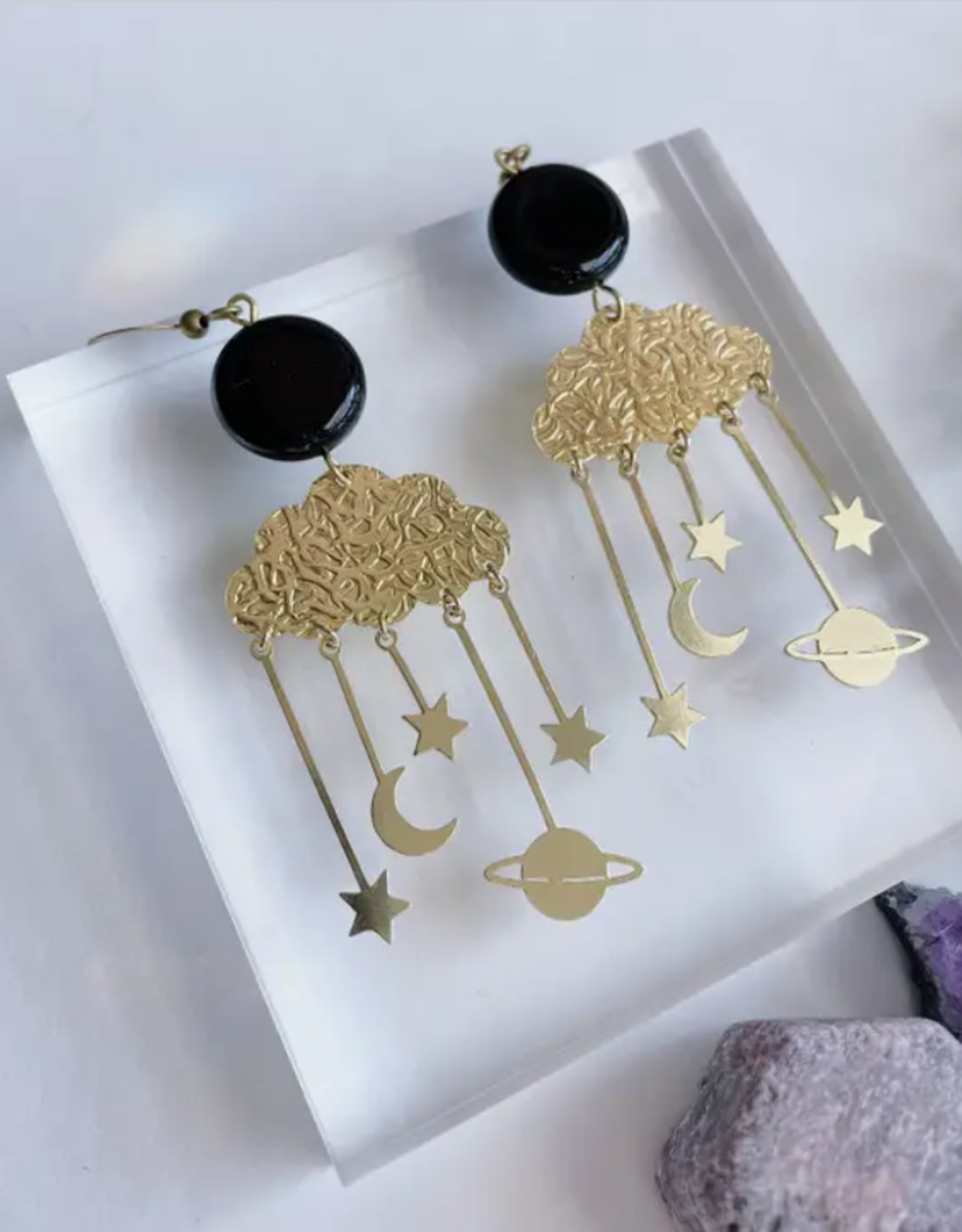 *Lindsay Earrings - Brass & Black Jasper