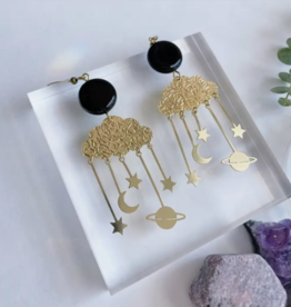 *Lindsay Earrings - Brass & Black Jasper