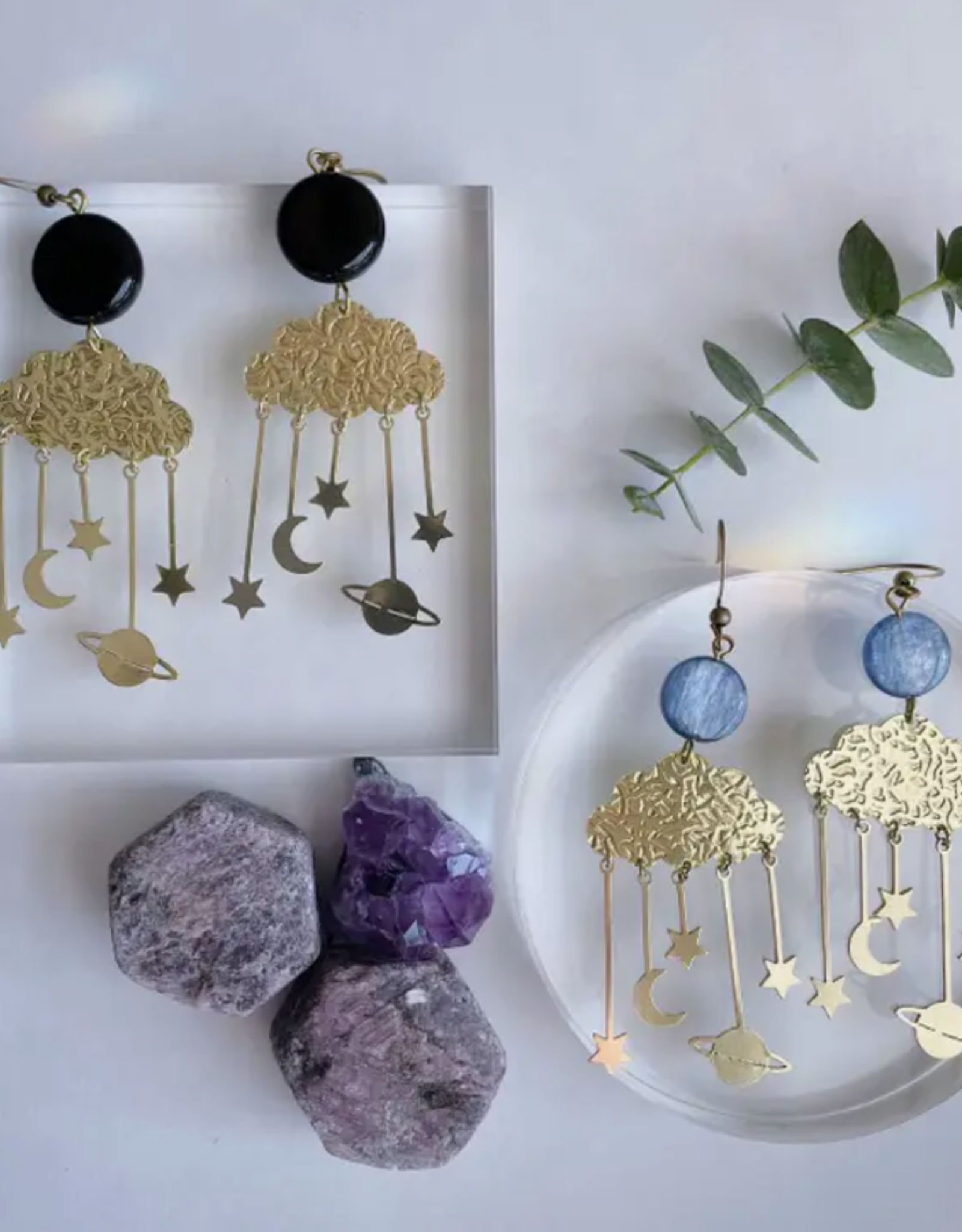 *Lindsay Earrings - Brass & Black Jasper