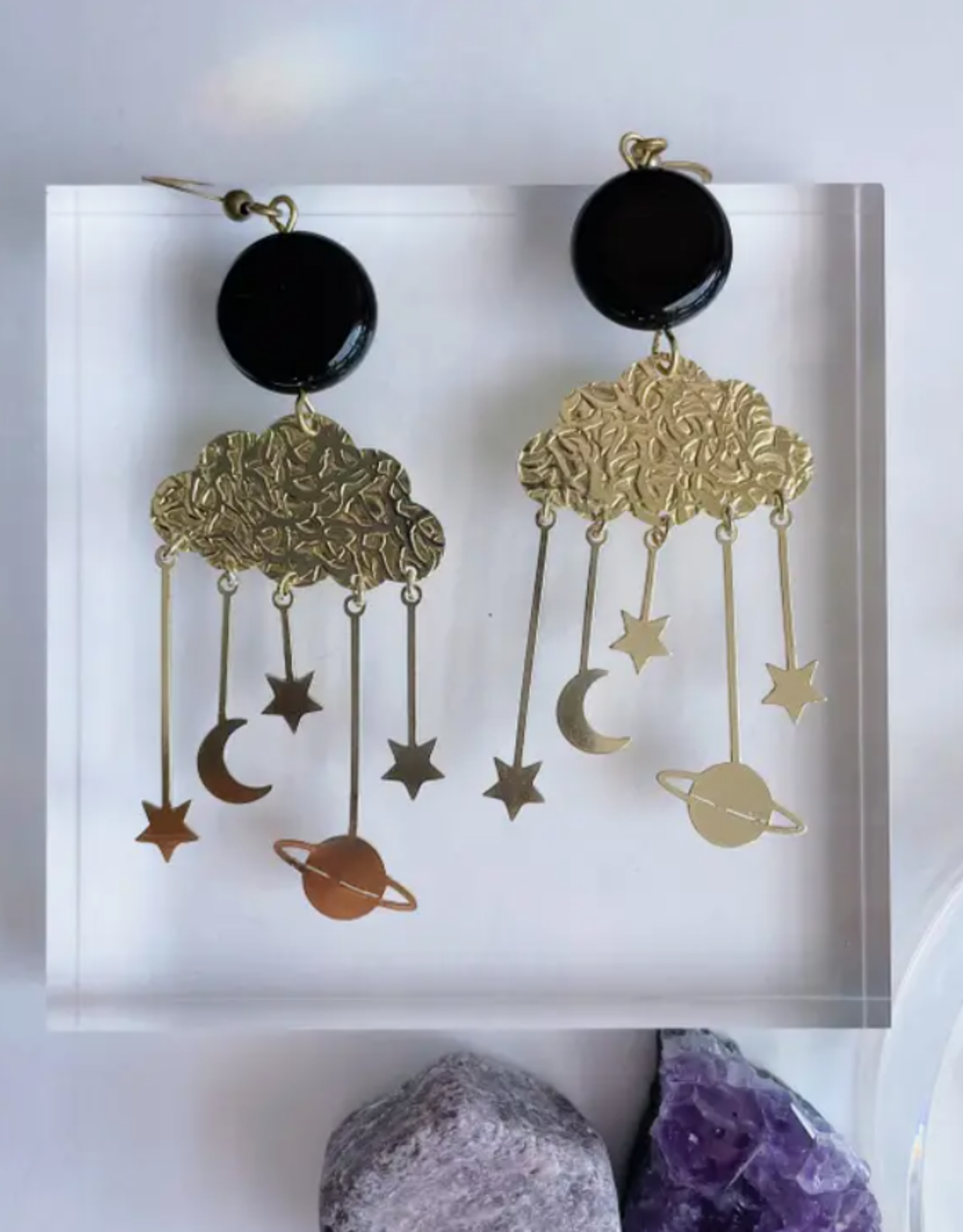 *Lindsay Earrings - Brass & Black Jasper