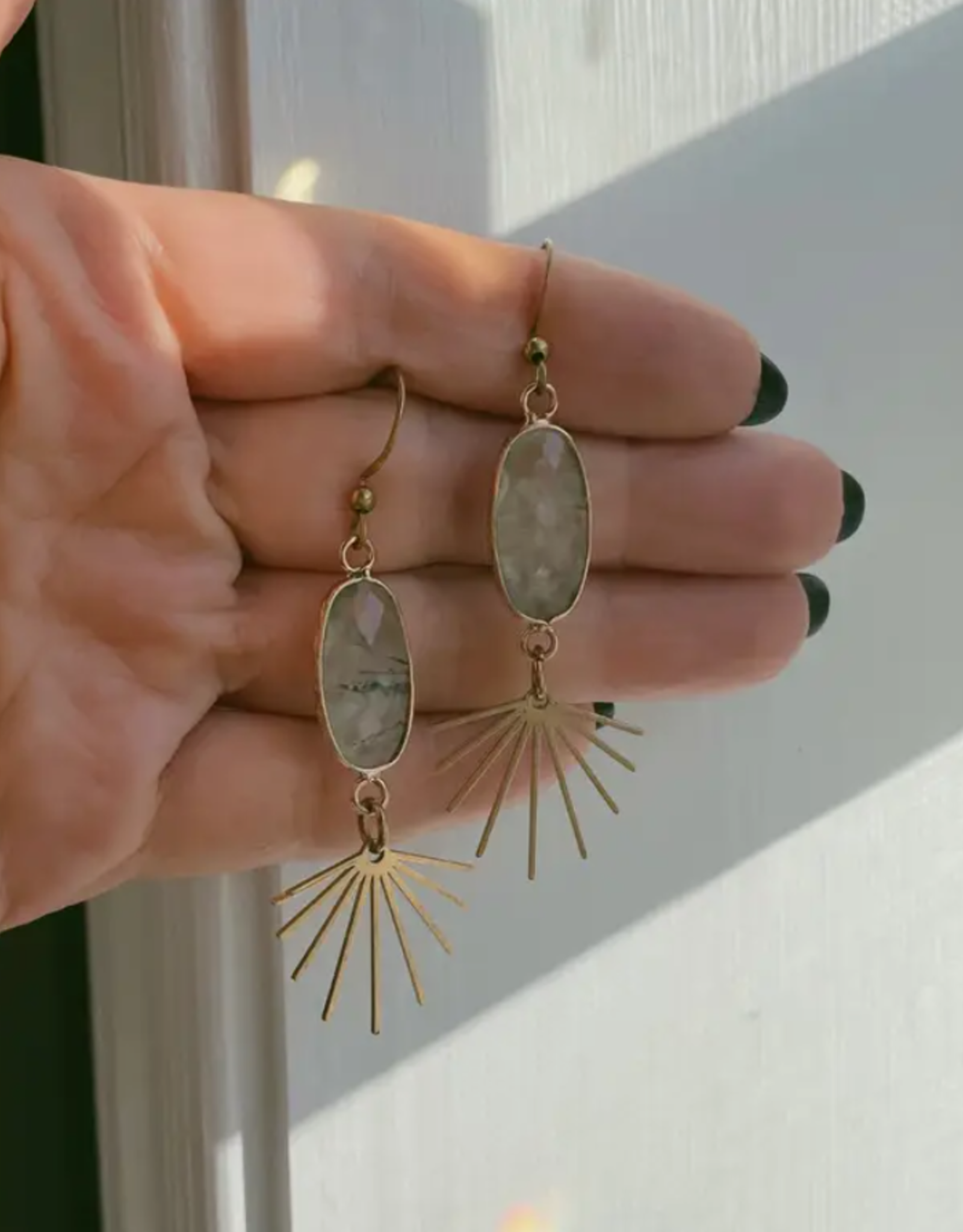 *Seneca Earrings - Gold Plated Prehnite & Brass