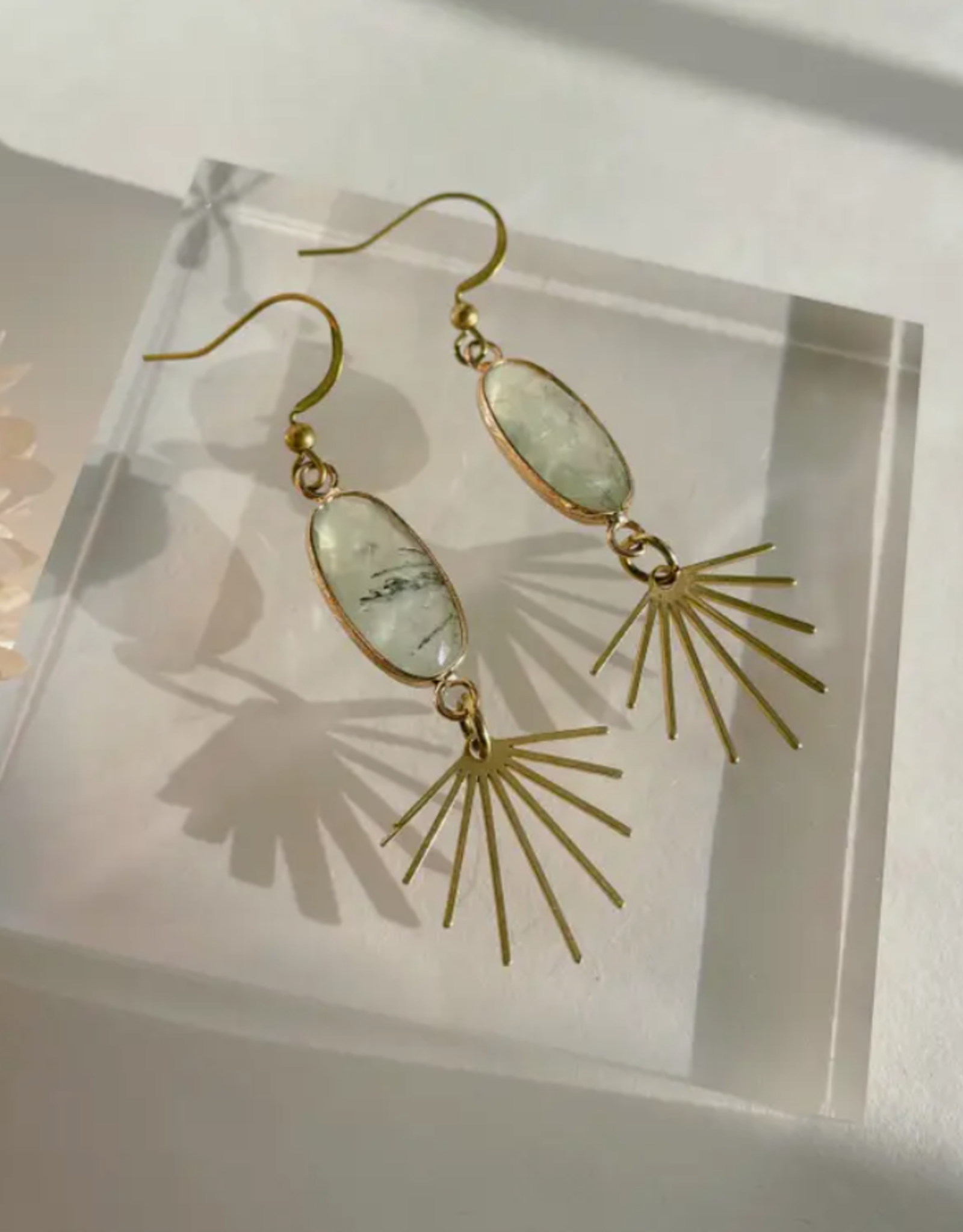 *Seneca Earrings - Gold Plated Prehnite & Brass