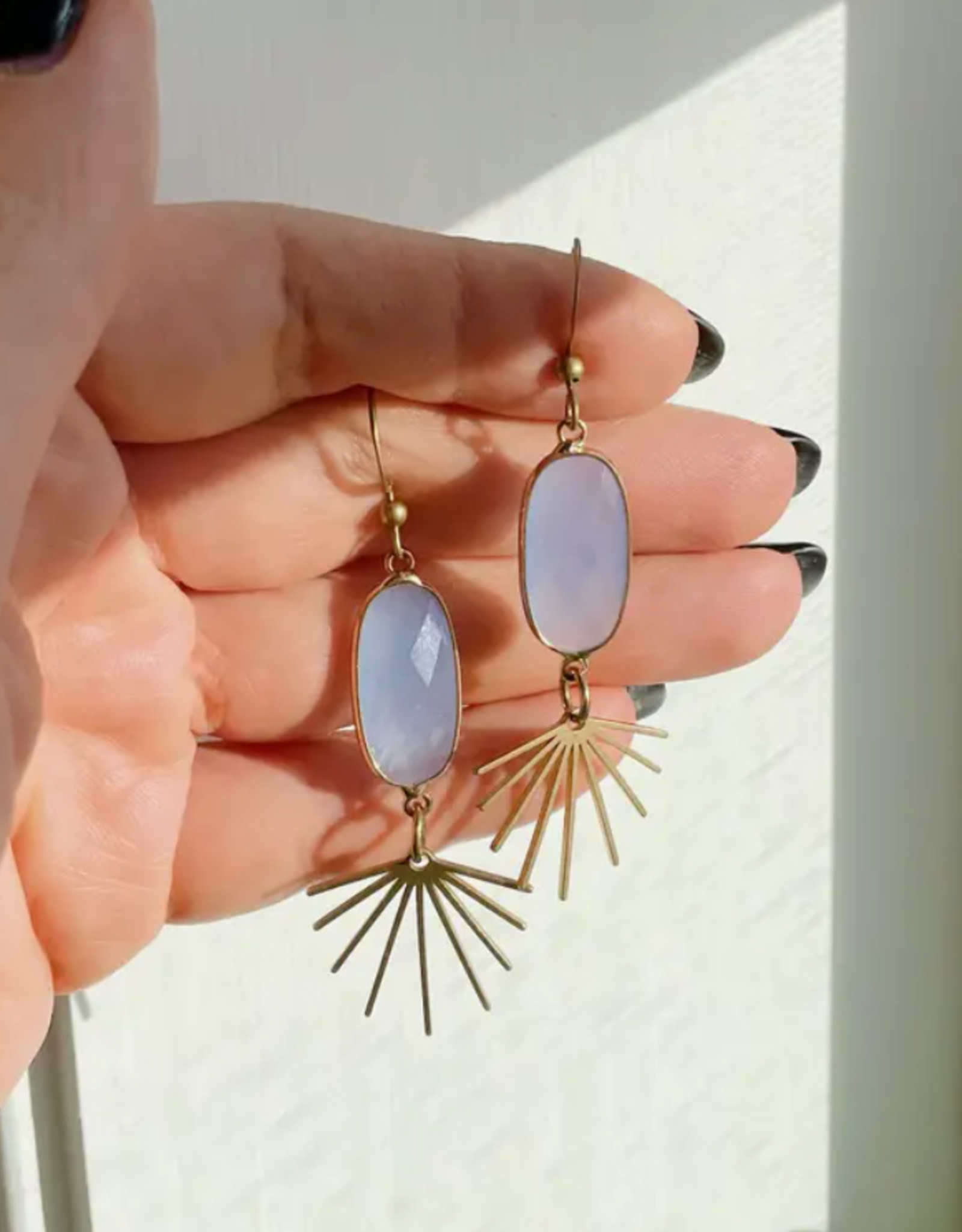 *Seneca Earrings - Gold Plated Chalcedony & Brass