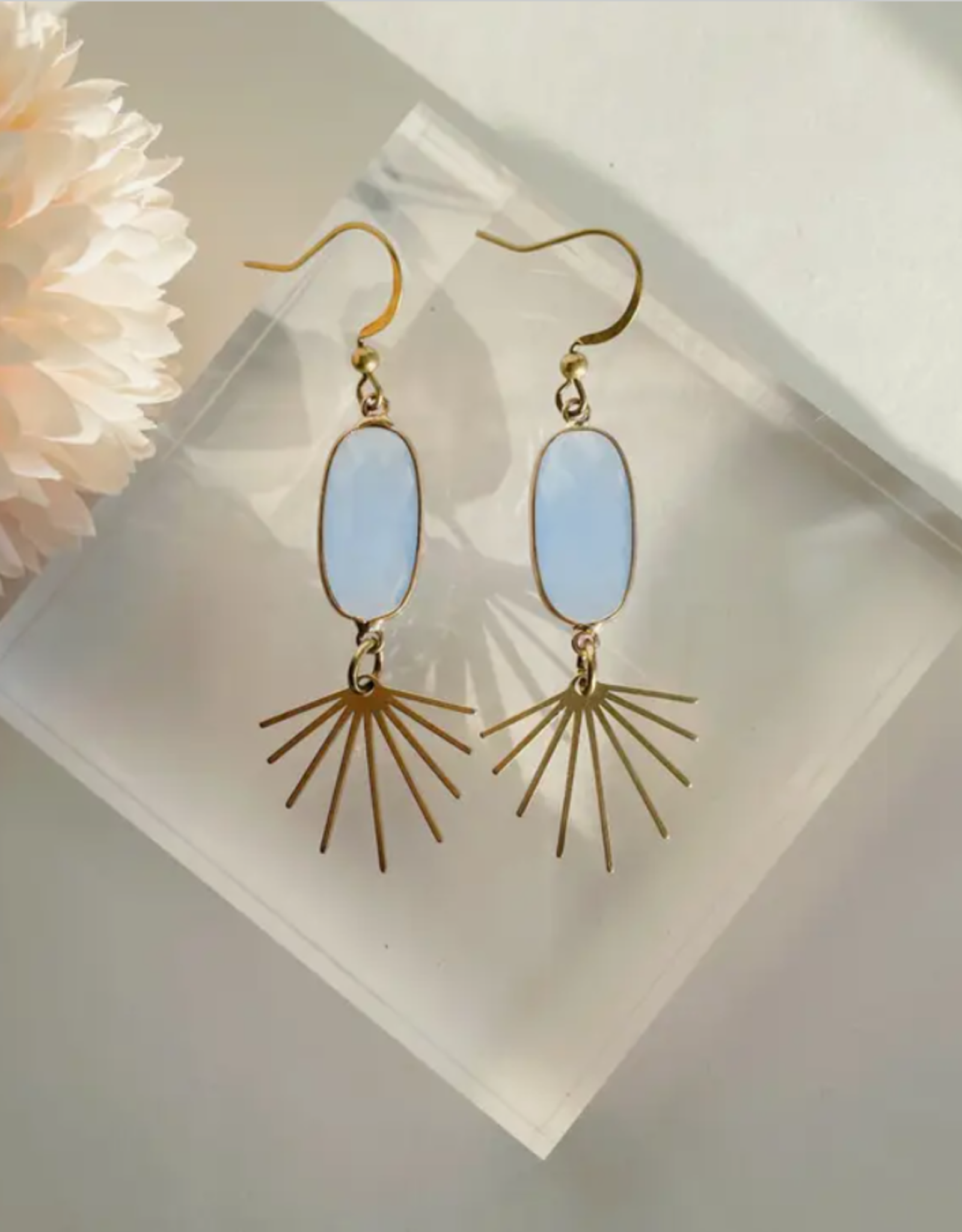 *Seneca Earrings - Gold Plated Chalcedony & Brass