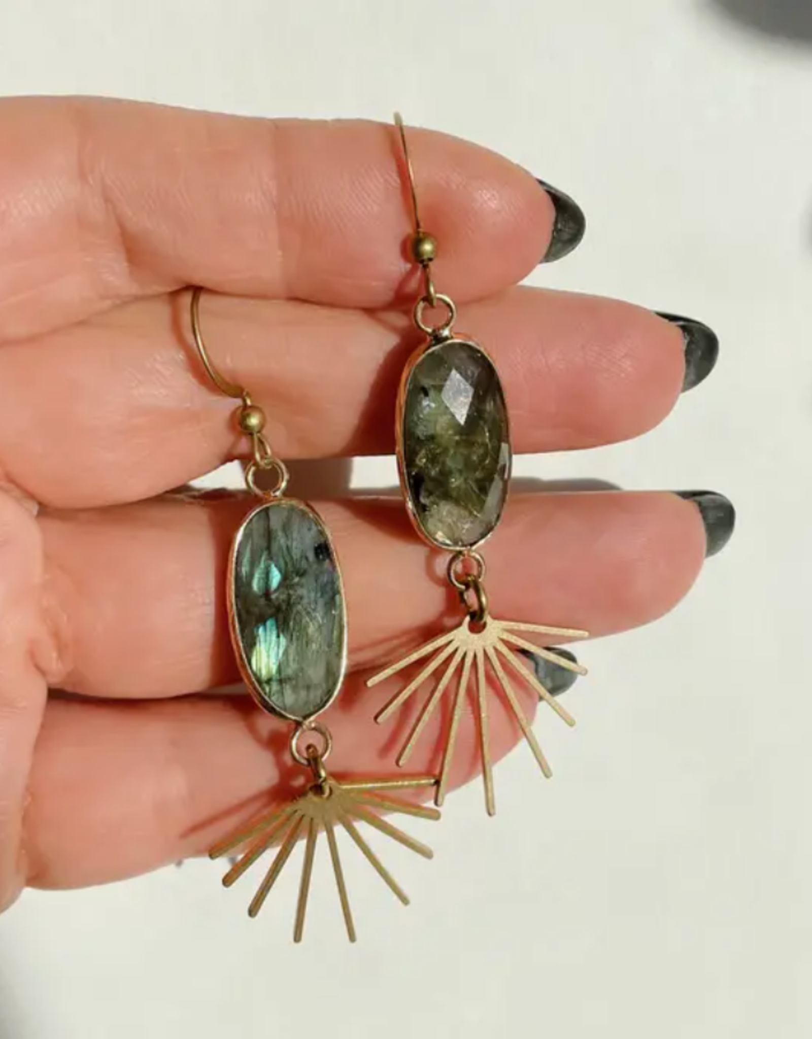 *Seneca Earrings - Gold Plated Labradorite & Brass