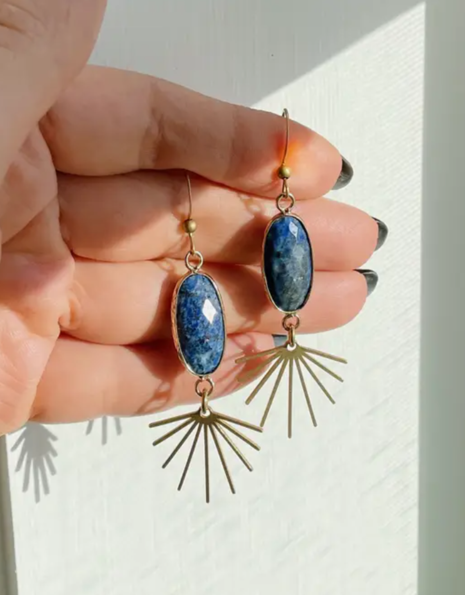 GeoMetricGem *Seneca Earrings - Gold Plated Lapis Lazuli & Brass