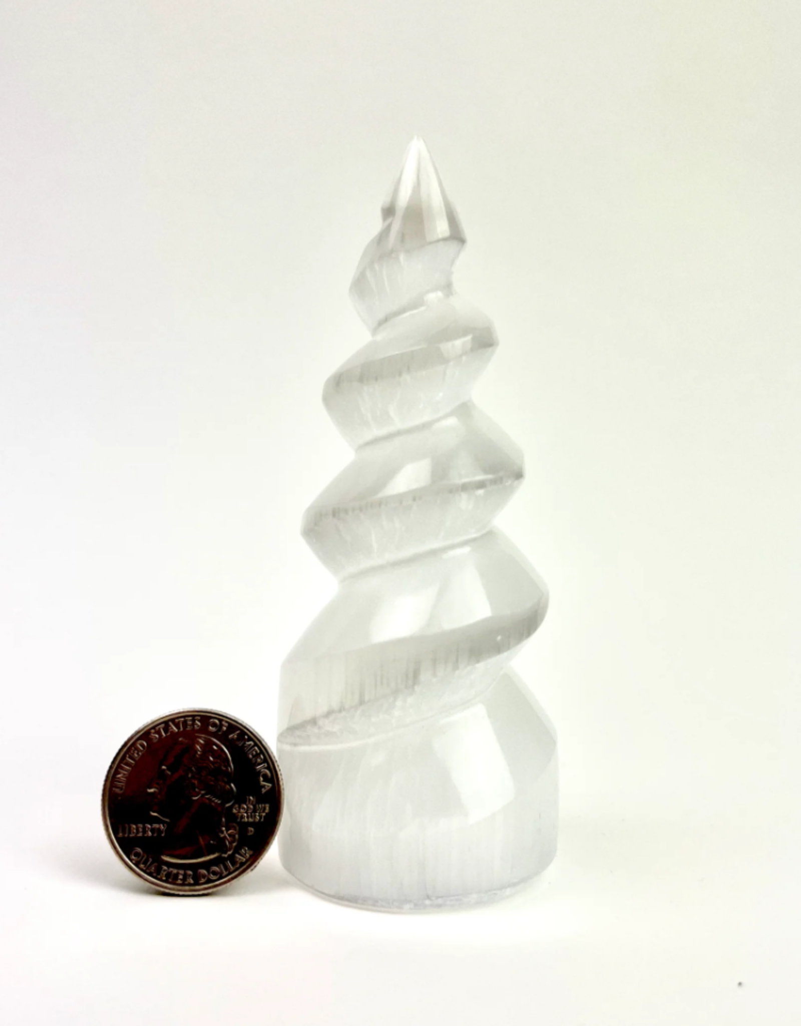Selenite "Unicorn Horn" Standing Spiral Twist