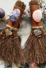 Blessed Be Witch's Besom, Witch Broom w/ Crystal: Rose Quartz, Unscented