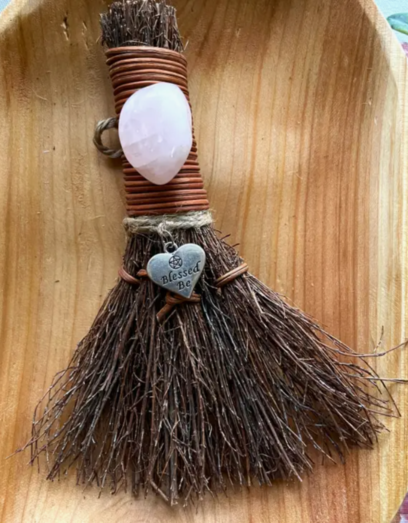 Blessed Be Witch's Besom, Witch Broom w/ Crystal: Rose Quartz, Unscented