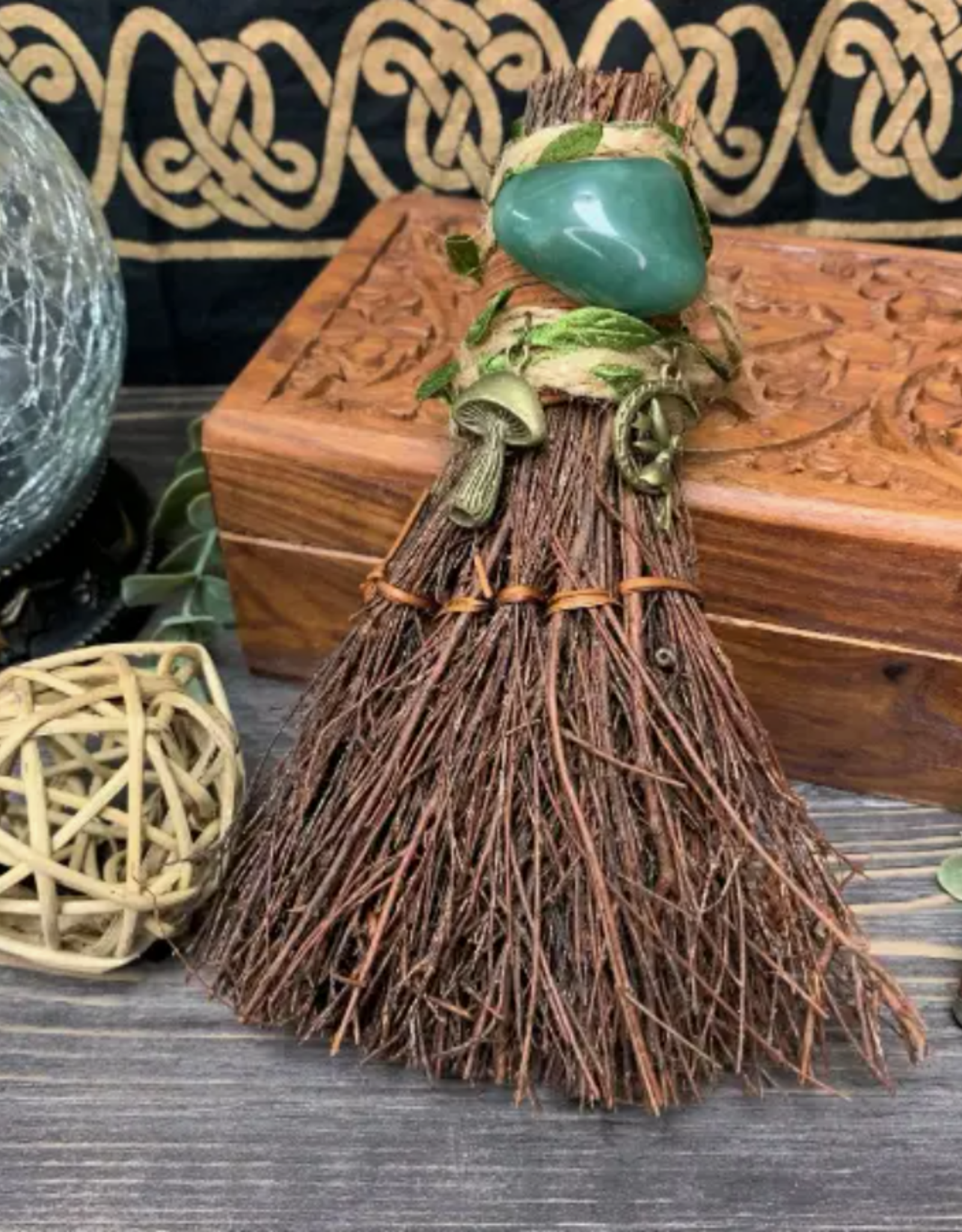 Cottagecore Witch's Besom, Witch Broom w/ Green Aventurine: Unscented